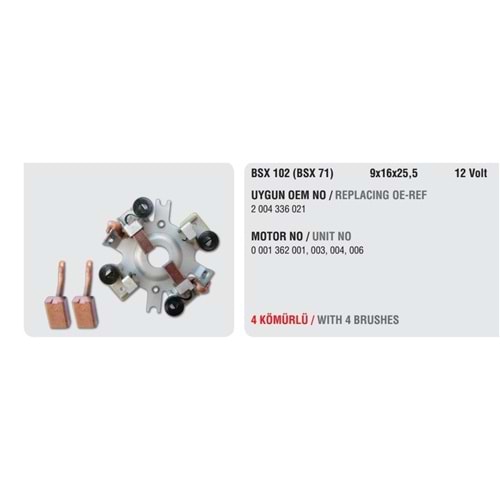 ( 12V ) TRANSİT - KISA BAKIRLI - ( 09*16*23,5) ( BSX 71 - BSX 102 )